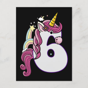 Kawaii Unicorn 6th Birthday Outfit Gift T-Shirt Announcement Postcard