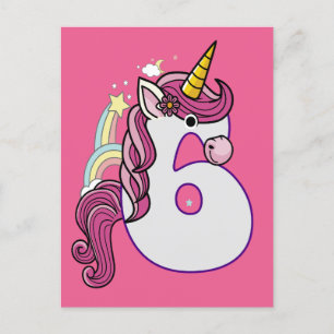 Kawaii Unicorn 6th Birthday Outfit Gift T-Shirt Invitation Postcard