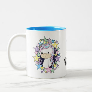 Kawaii Unicorn and Stars Cute Two-Tone Mug