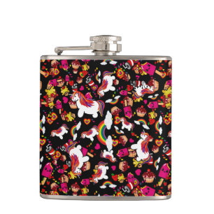 Kawaii Unicorn Cupcake Doodles Personalised Hip Flask
