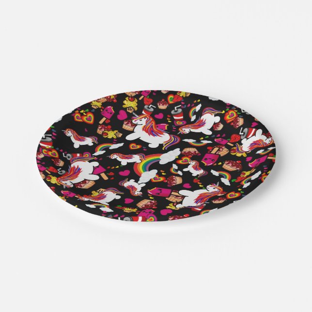 Kawaii Unicorn Cupcake Doodles Personalised Paper Plate (Angled)