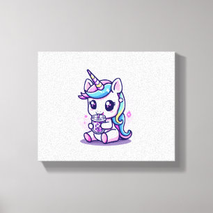 Kawaii Unicorn eating Ramen Noodle Soup Cute Graph Canvas Print