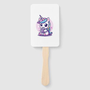 Kawaii Unicorn eating Ramen Noodle Soup Cute Graph Hand Fan