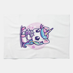 Kawaii Unicorn eating Ramen Noodle Soup Cute Graph Tea Towel