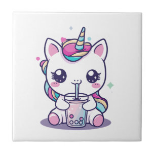Kawaii Unicorn eating Ramen Noodle Soup Cute Graph Tile
