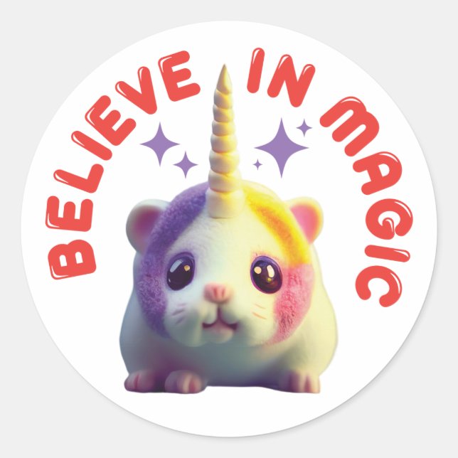Kawaii Unicorn Hamster Believe In Magic Sticker (Front)