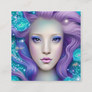 Kawaii Unicorn Horse Portrait Art Deco Botticelli Square Business Card