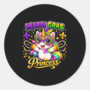 Kawaii Unicorn Mardi Gras Princess Unicorn Fat Tue Classic Round Sticker