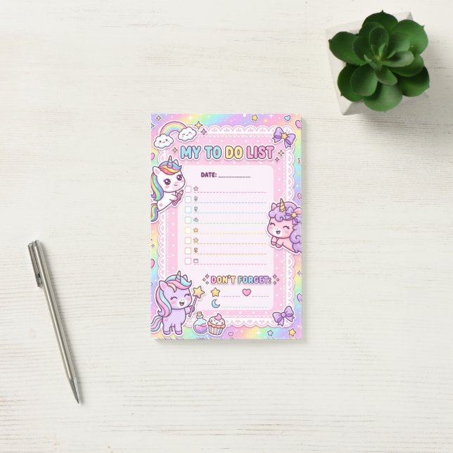 Kawaii Unicorn To-Do List Personalised Sticky Note (Office)