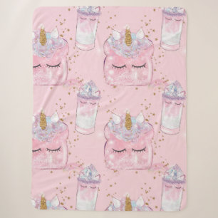 Kawaii Unicorn Toast & Milkshake – Pastel Sherpa Blanket