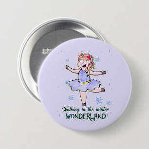 Kawaii Unicorn Walking during Winter 7.5 Cm Round Badge