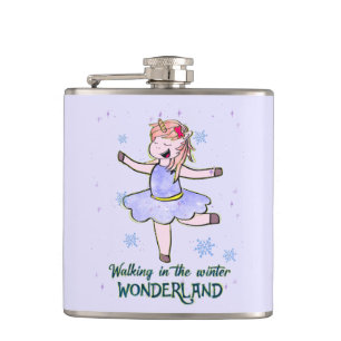 Kawaii Unicorn   Walking during Winter Hip Flask