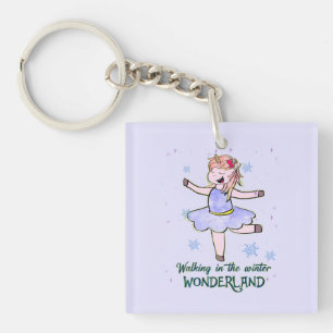 Kawaii Unicorn Walking during Winter Key Ring