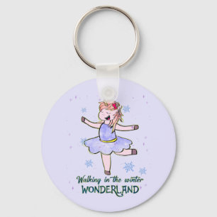 Kawaii Unicorn Walking during Winter Key Ring