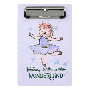 Kawaii Unicorn Walking during Winter Mini Clipboard
