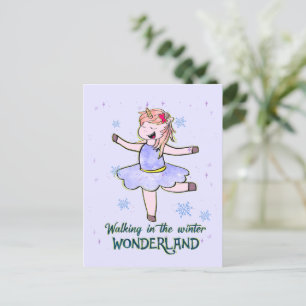 Kawaii Unicorn Walking during Winter Postcard