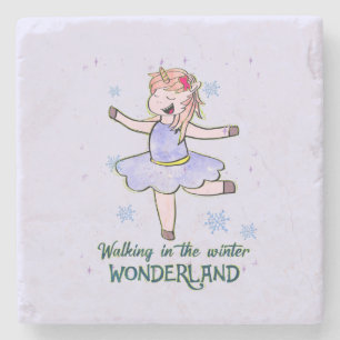 Kawaii Unicorn Walking during Winter Stone Coaster