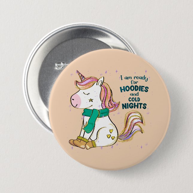 Kawaii Unicorn | Winter and Hoodies 7.5 Cm Round Badge (Front & Back)