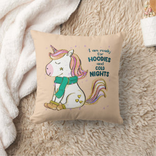 Kawaii Unicorn Winter and Hoodies Cushion