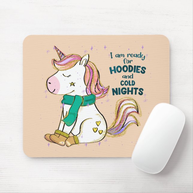 Kawaii Unicorn | Winter and Hoodies Mouse Mat (With Mouse)