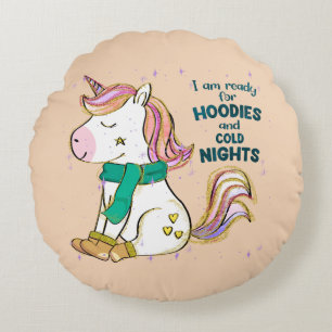 Kawaii Unicorn Winter and Hoodies Round Cushion