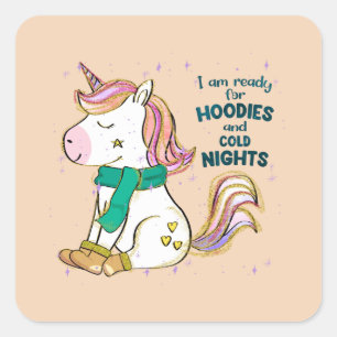Kawaii Unicorn   Winter and Hoodies Square Sticker