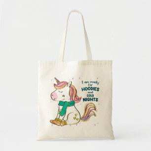 Kawaii Unicorn Winter and Hoodies Tote Bag