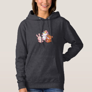 Kawaii unicorn with bunny and teddy bear Long Slee Hoodie