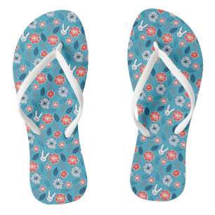 Kawaii Usagi Floral Pattern Flip Flops