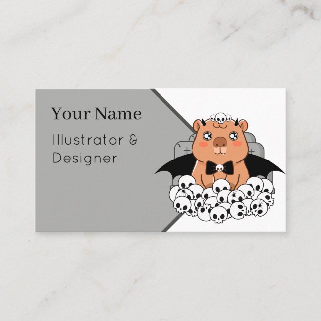 Kawaii Vampire Capybara - Spooky Graveyard Business Card (Front)