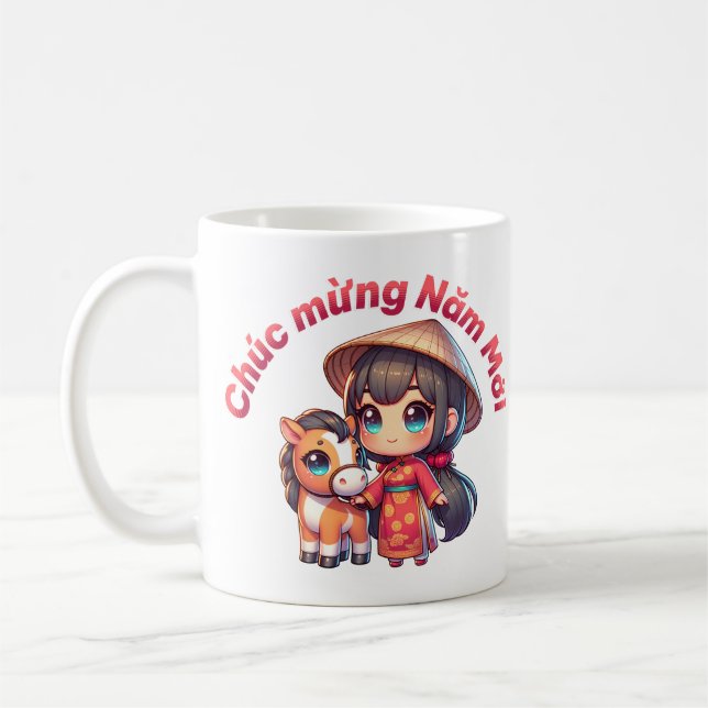 Kawaii Vietnamese New Year Girl & Horse Coffee Mug (Left)