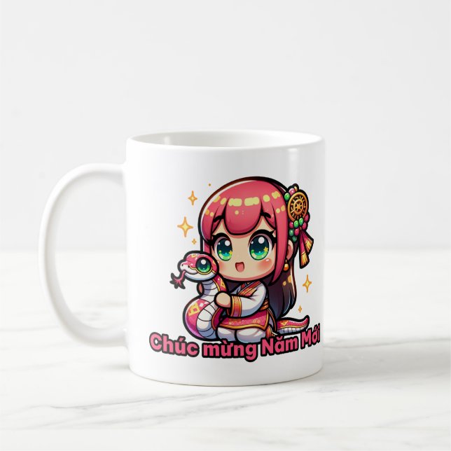 Kawaii Vietnamese New Year Girl & Snake Coffee Mug (Left)