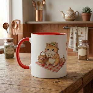 Kawaii Vintage Ginger Cat Picnic  Mug