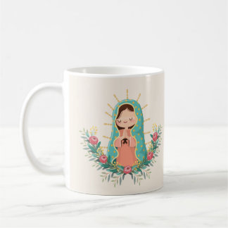 Kawaii Virgin of Guadalupe with flower and prayer Coffee Mug