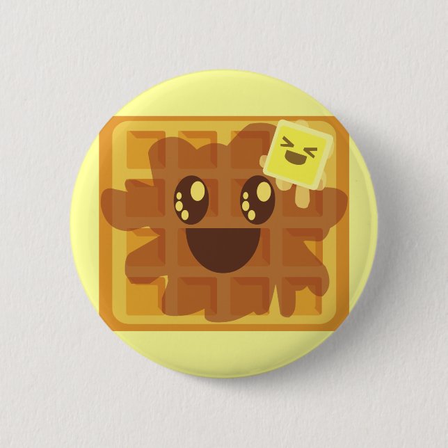 kawaii waffle butter & maple syrup breakfast 6 cm round badge (Front)