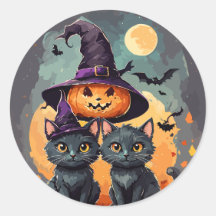 Kawaii watercolor black cats Happy Halloween