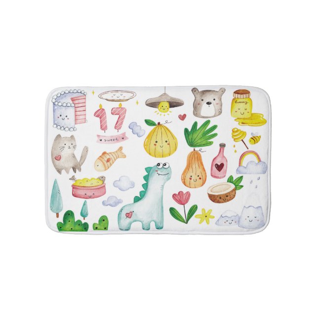 Kawaii watercolor doodles, sticker ready. bath mat (Front)