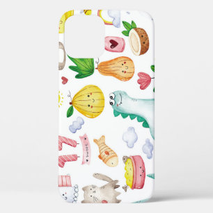 Kawaii watercolor doodles, sticker ready. iPhone 12 case