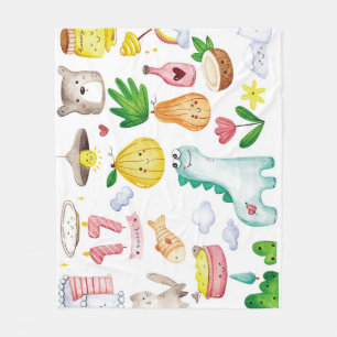Kawaii watercolor doodles, sticker ready. fleece blanket