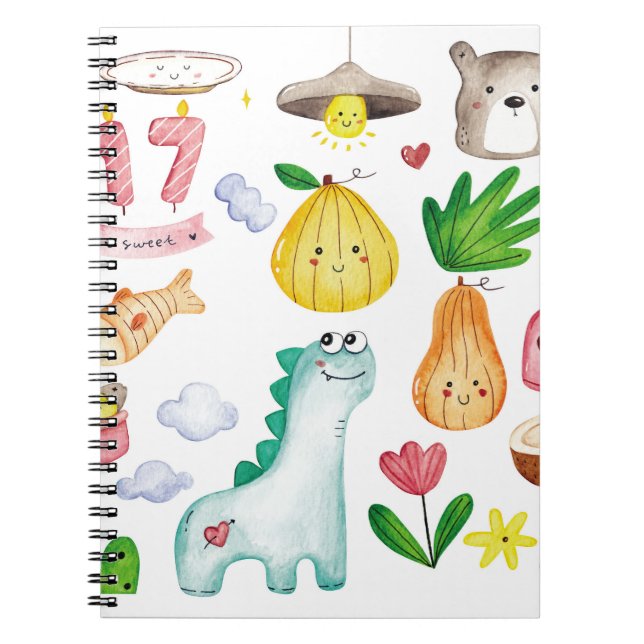 Kawaii watercolor doodles, sticker ready. notebook (Front)