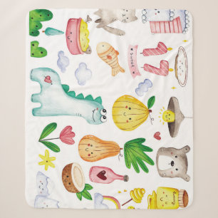 Kawaii watercolor doodles, sticker ready. sherpa blanket