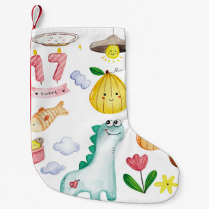 Kawaii watercolor doodles, sticker ready. small christmas stocking