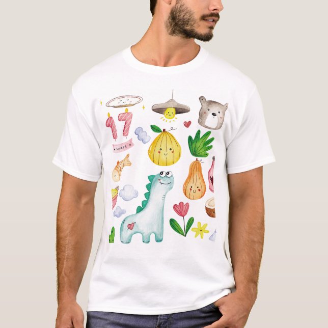 Kawaii watercolor doodles, sticker ready. T-Shirt (Front)