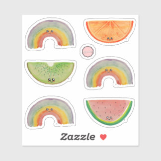 Kawaii Watercolor Fruits and Rainbows Colourful