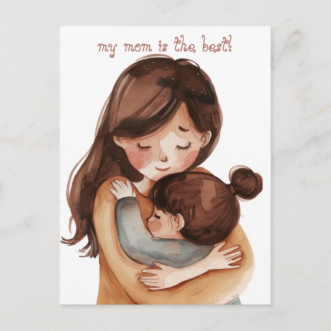 Kawaii Watercolor Mum and Daughter Postcard (Front)