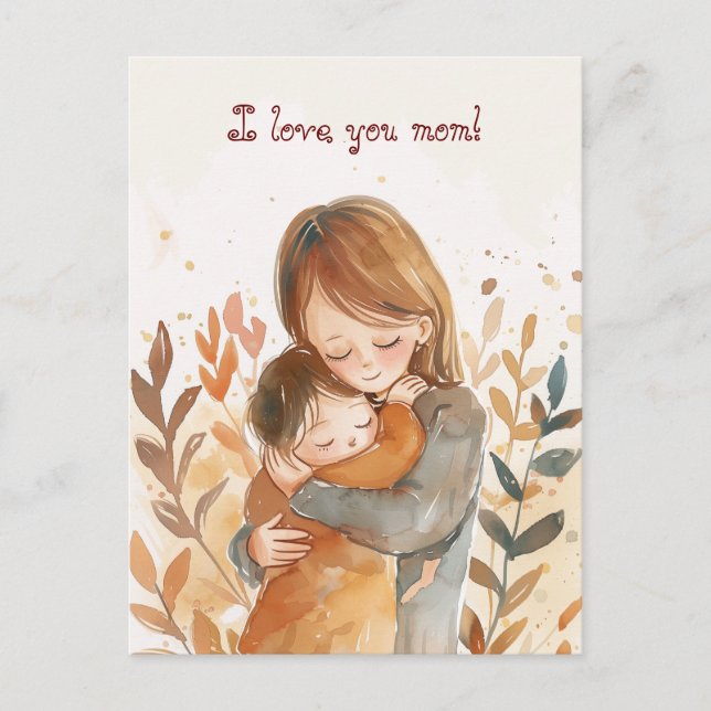 Kawaii Watercolor Mum and Daughter Postcard (Front)