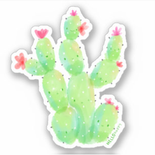 kawaii watercolor prickly pear cactus botanical
