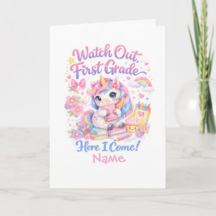 Kawaii Watercolor Unicorn Photo Back to School Card