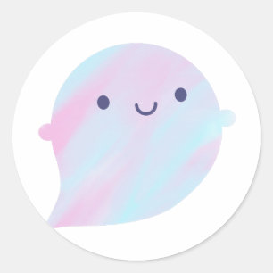 Kawaii Watercolour Ghost (Unicorn) Classic Round Sticker