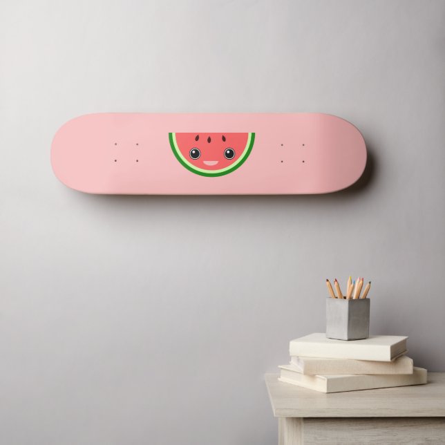 Kawaii Watermelon Cute Pink Skateboard (Wall Art (Horz))